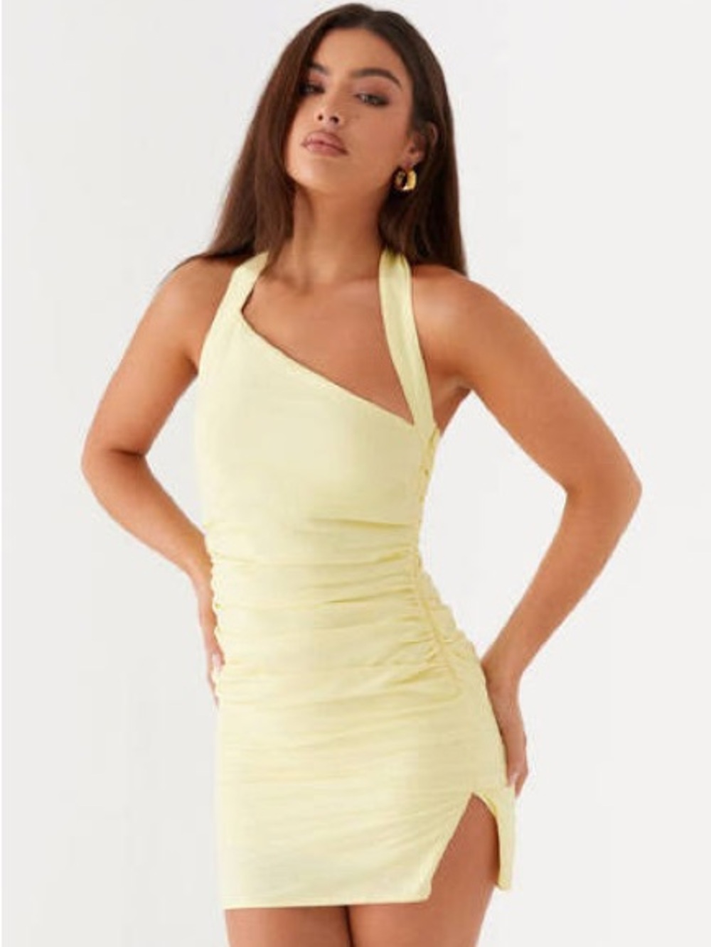 Peppermayo Annalissa Linen Mini Dress Yellow Halter Open Back Size US 18 Vaca